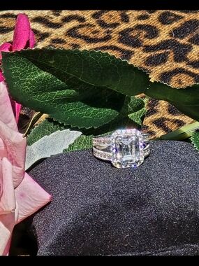 Sterling Silver Judith Ripka Emerald Cut Halo Diamonique Ring Size 7